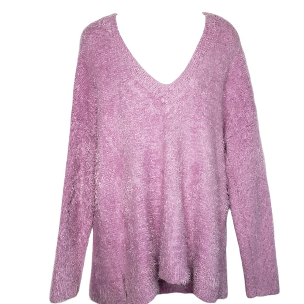 Show Me Your MUMU V Neck Sweater Women's Large Purple Pink Cozy Forever Sweater